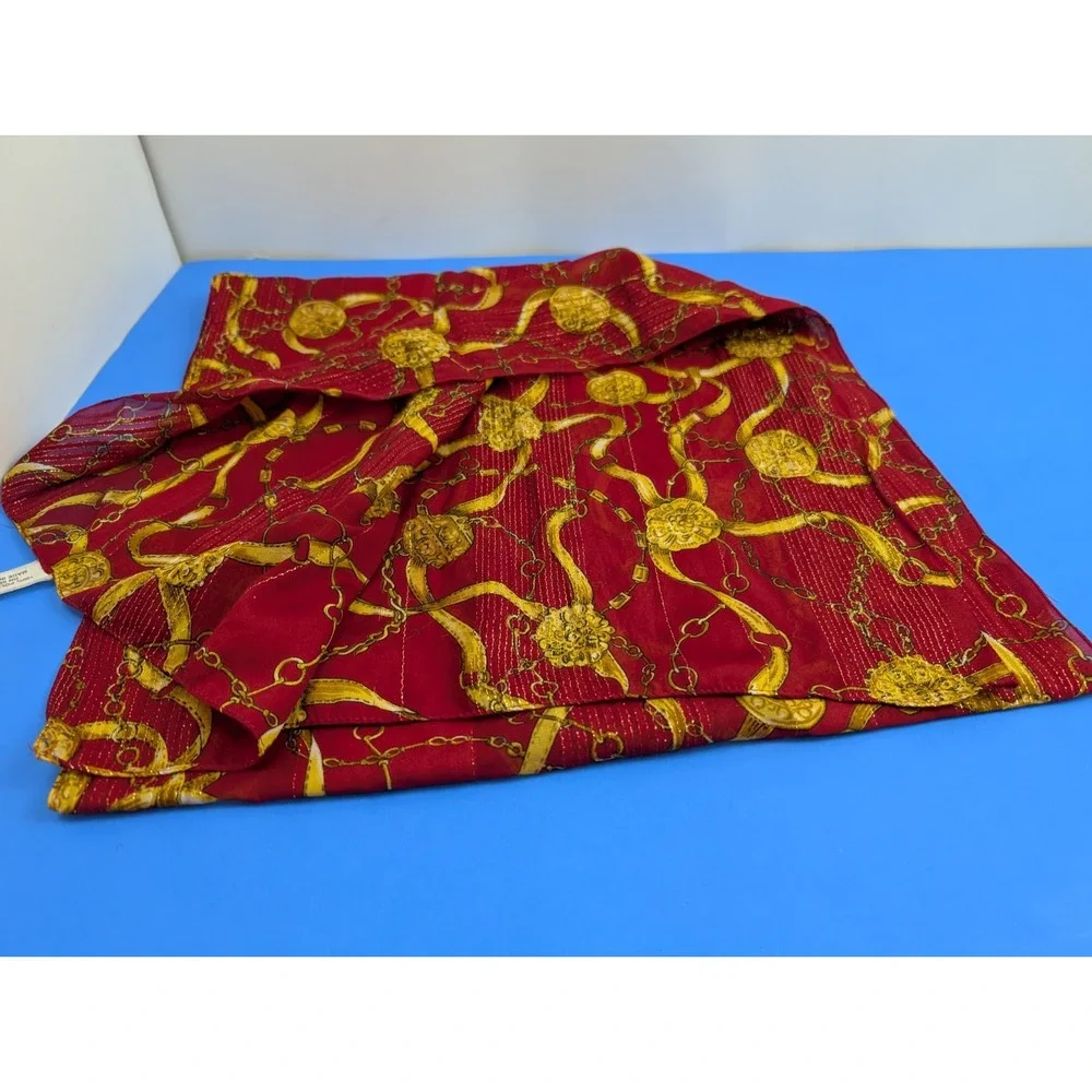 Vintage Red Gold Chain Link Pattern Scarf Made in Italy 14x60